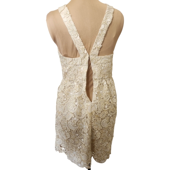 CLUB MONACO "Doina" Cream & Gold  Lace Halter Dress - Size 10 - Picture 10 of 15